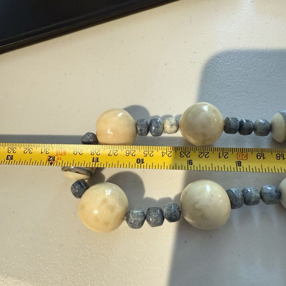 Handcrafted Chunky Ceramic Beaded Necklace – Blue & Cream Statement Jewelry - Picture 9 of 14